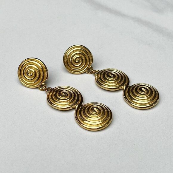 New! “Aphrodite” Swirl Gold Drop Earrings - Picture 1 of 3